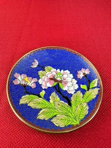 Antiker chinesischer Cloisonné Emaille Teller 3 3/4" blau Blumen klein wie abgebildet - Bild 1 von 5