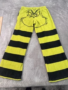 Dr Seuss Grinch Pajama Pants Youth Medium 8-10 Green Black Stripe Fleece Lounge - Picture 1 of 13