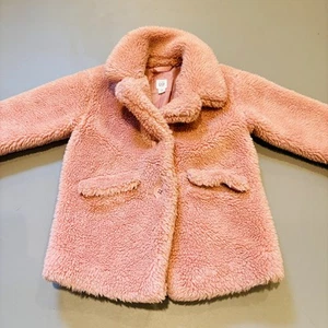 GAP Pink Fuzzy Sherpa Coat Jacket 4T Toddler Faux Fur Lined Girls Outerwear - Picture 1 of 10
