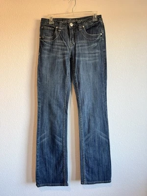 Pantalones de mezclilla para mujer Adikted tiro bajo pierna recta lavado oscuro adornados talla 6 Foto 1 de 4