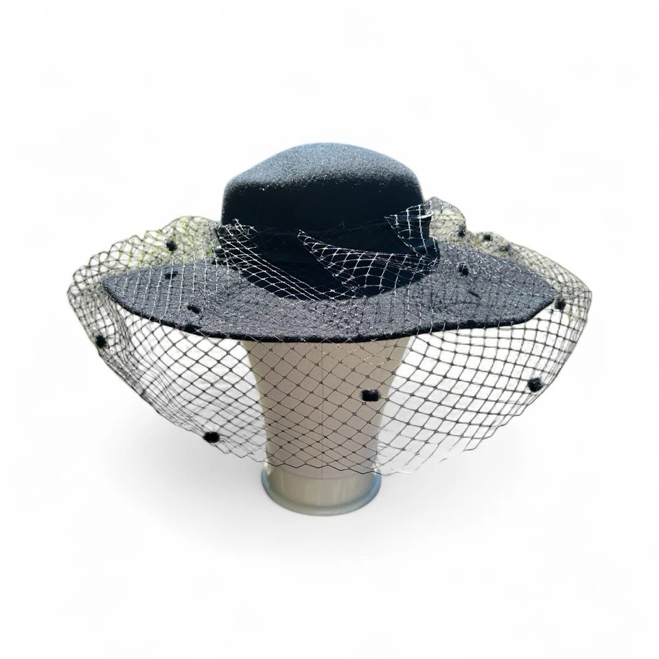 Vintage Joe Bill Miller Black Wool Women’s Hat Round Wide Brim Mourning Church - Image 1 of 4