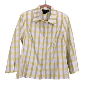 Nina McLemore gelb kariertes Langarm Button-Down Hemd Oberteil 14 - Bild 1 von 10