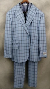 NEW 56R Vinci SUIT Men's Light Blue Plaid 3pc Suit Jacket Pants 48 - Picture 1 of 12