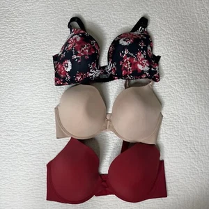 Lotto 3 reggiseni donna Kathy Ireland ferretto taglia 36DD rosso|stampa marrone chiaro e floreale nuovi senza etichette - Foto 1 di 4
