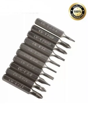 10PC Screwdriver Bit Set Hex System 4 Ph0,ph00,t4,t5,pz0,pz1,sl2,sl3,Slotted - Image 1 of 4