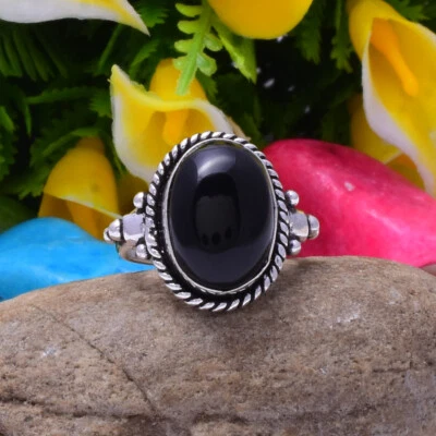Scenic De Ónice Negro Piedra Preciosa 925 Plata Ley Handmade Anillo Todas Tallas - Imagen 1 de 3