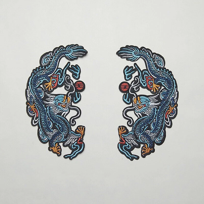 1Pair Embroidered Dragon Patch Sew on Iron on Applique Clothing DIY Badge Decor  - Image 1 of 4