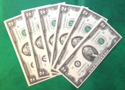 ERROR 1976 $2 FRN 6 CONSECUTIVE SERIALS OFFSET PRINTING J10943580A-585A #S1098 - Image 1 of 2