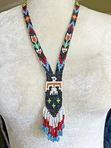 Vintage Native American Seed Bead Woven Thunderbird Necklace With Arrow Pattern - Picture 1 of 6