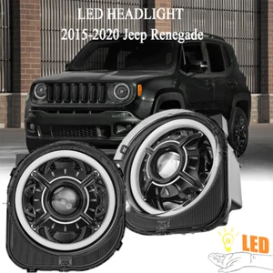 LED Headlight For 2015-2020 Jeep Renegade Pair of Projector Clear Lens Halo ring - Picture 1 of 12