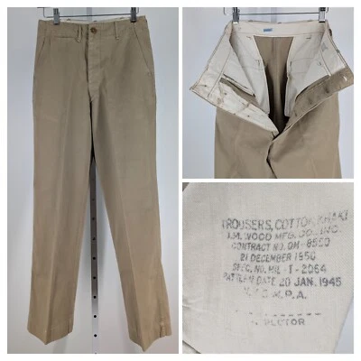 JM Wood Mfg Co Waco Texas 1945 Twill Chino Khaki Field Trousers Military Army  - Image 1 of 4
