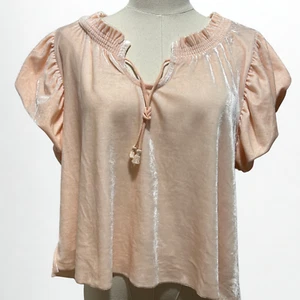 Free People blusa donna M rosa velluto manica a sbuffo romantica civetta boho - Foto 1 di 6