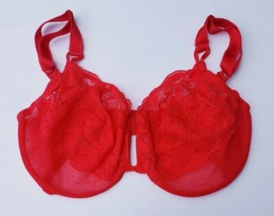 Vintage Victoria's Gold Label Unlined Bra Size 38DD Underwired Sheer Lace Red  - Image 1 of 4