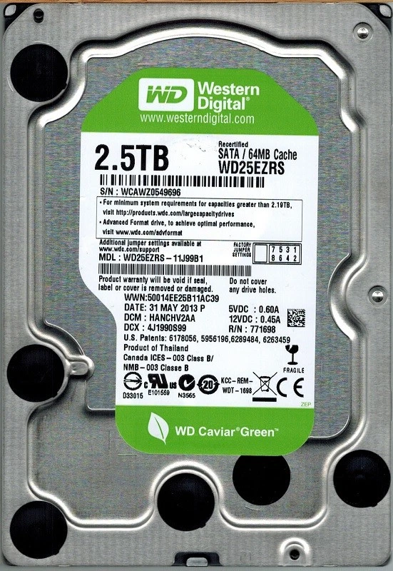 Western Digital WD25EZRS-11J99B1 2.5TB DCM: HANCHV2AA - Image 1 of 1