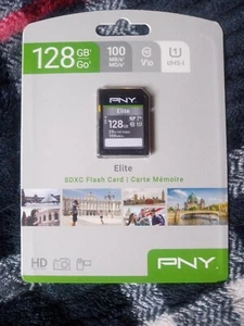 PNY 128GB SD Card Elite - X U3 V30 SDXC Flash Memory Card - 100MB/s - Picture 1 of 2