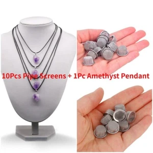 10Pcs Crystal Smoking Pipe Screen Steel Concave Bowl Filter + Amethyst Pendant - Picture 1 of 22