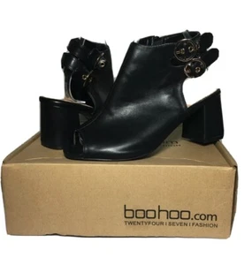 Boohoo Women's Peeptoe Shoe Boots Black Wide Size US 9 EU 7EE Mia - Picture 1 of 6