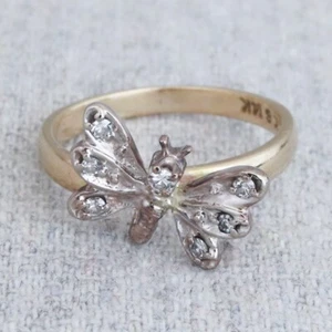 Vintage Figural 14k Yellow White Gold Diamond Butterfly Insect Stacking Ring Sz5 - Picture 1 of 8