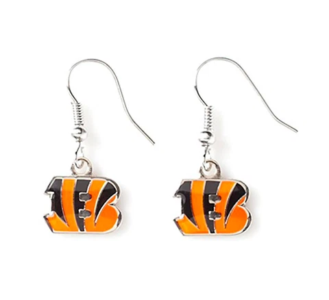 Cincinnati Bengals NFL Logo Silver Dangler Earrings Hypo-Allergenic Cover