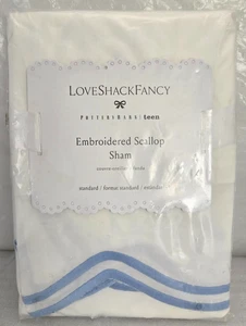 Pottery Barn Teen LoveShack ausgefallen bestickte Jakobsmuschel Standard 1-Scham 20"x26 blau - Bild 1 von 2
