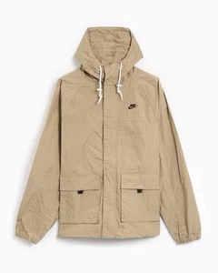 Nike Club Mens Woven Bandon Full Zip Hooded Rain Jacket Outdoors Khaki Sz M NWT - Picture 1 of 7