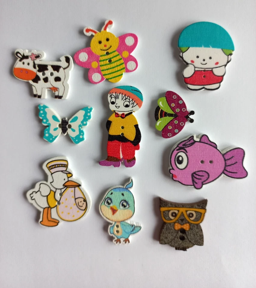 Knöpfe Kinder-Tiermotivknöpfe bunt Mischung Holz Konvolut Basteln - Bild 1 von 1