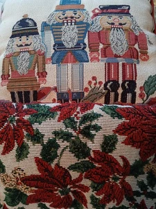 2 Vtg Christmas Throw Pillows--POINSETTIA (11"x8"x3")-- NUTCRACKER (12" Sq x3") - Picture 1 of 17