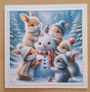 3D-Weihnachtskarte °Häschen & Schneemann° Weihnachten 🐰 🎄Grusskarte Handarbeit - Bild 1 von 1