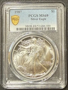 1987 $1 American Silver Eagle ASE PCGS Gold Label MS69 Stack American Silver!! - Picture 1 of 2