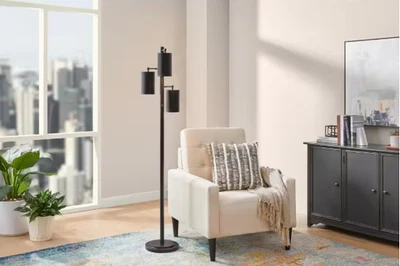 Hampton Bay Brimfield 62" 3-Light Matte Black Floor Lamp Steel Base Metal Shade - Image 1 of 4