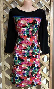 LEONA EDMISTON *Frocks* Colourful Print Stretch Jersey 3/4 Sleeve Dress 4/16 - Picture 1 of 10