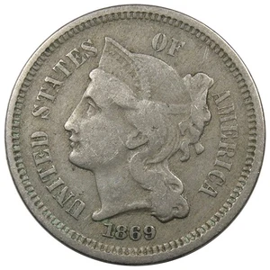 1869 Three Cent Nickel VF+ VERY FINE Condition Type Coin A2041 - Picture 1 of 2