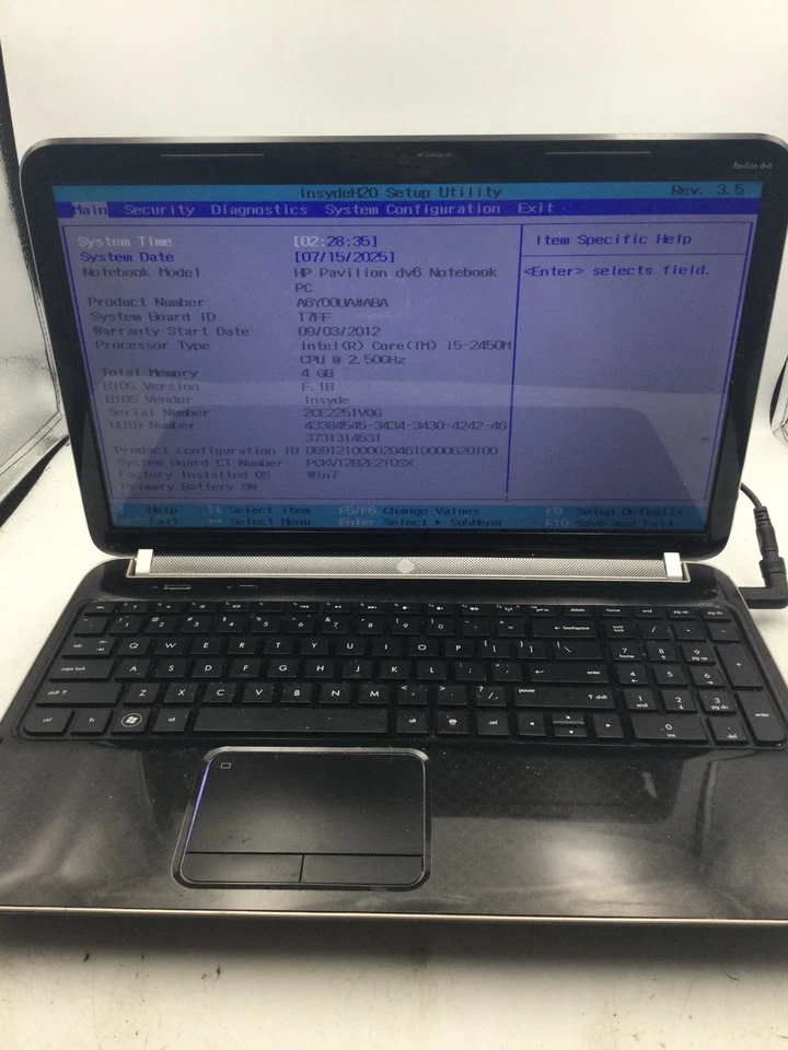 HP PAVILION DV6 6C14NR - BOOTS TO BIOS - INTEL I5 2450M - NO RAM - READ DESC- BB - Image 1 of 4