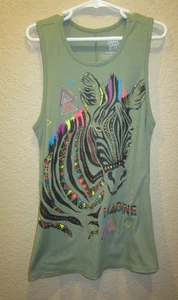 Faded Glory Tank Top Youth X-Large (14-16) Olive w/ Zebra Neon Accents Sparkle - Picture 1 of 13