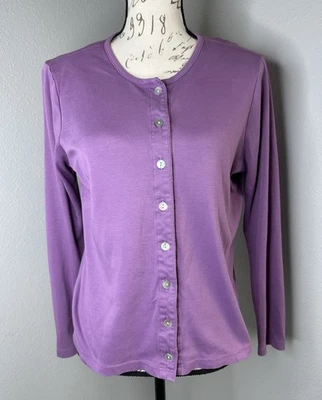L.L. BEAN L/S Soft 100% Supima Cotton Button Front Knit Cardigan - Medium Lilac - Image 1 of 3