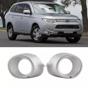Pair For Mitsubishi Outlander 2012-2015 Silver Front Fog Light Lamp Cover Trim - Picture 1 of 11