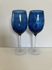Wine Glasses- Colbalt Blue, Large, Circle Pattern Set Of 2 - Picture 1 of 7