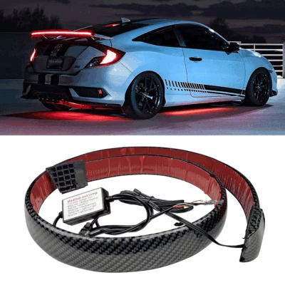 Carbon Fiber LED Car Tail Brake Light Strip Rear Spoiler Lip Trim Universal New - Image 1 of 4