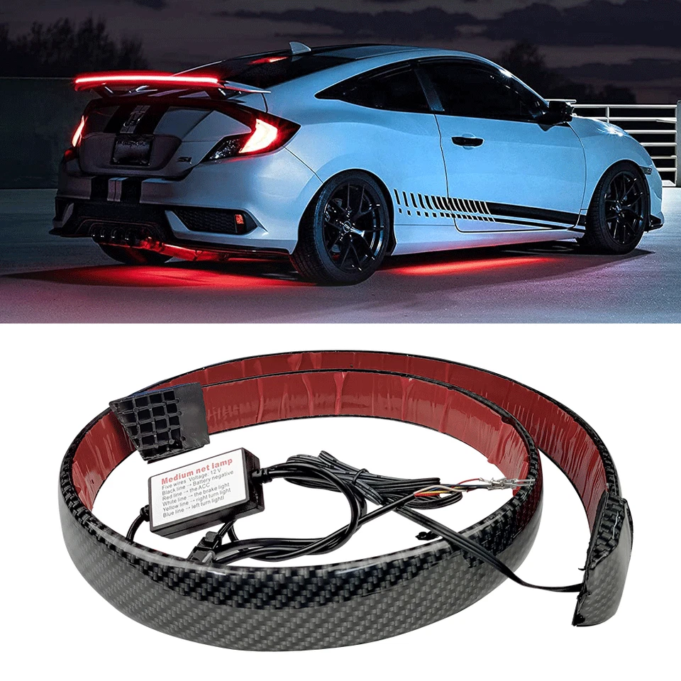 Carbon Fiber LED Car Tail Brake Light Strip Rear Spoiler Lip Trim Universal New - Image 1 of 4