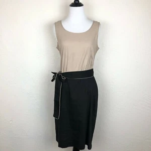 DKNY Womens Sheath Dress Size 4 Sleeveless Beige Black Silk Wool Linen Career - Picture 1 of 12