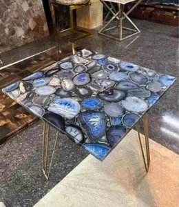 30" Stunning Blue Agate Square Bistro Table Antique Coffee Table Cafeteria Decor - Picture 1 of 6