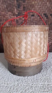 VINTAGE Kratip Lao Thai Handmade Bamboo Wood Sticky Rice Basket box Cookware - Picture 1 of 12