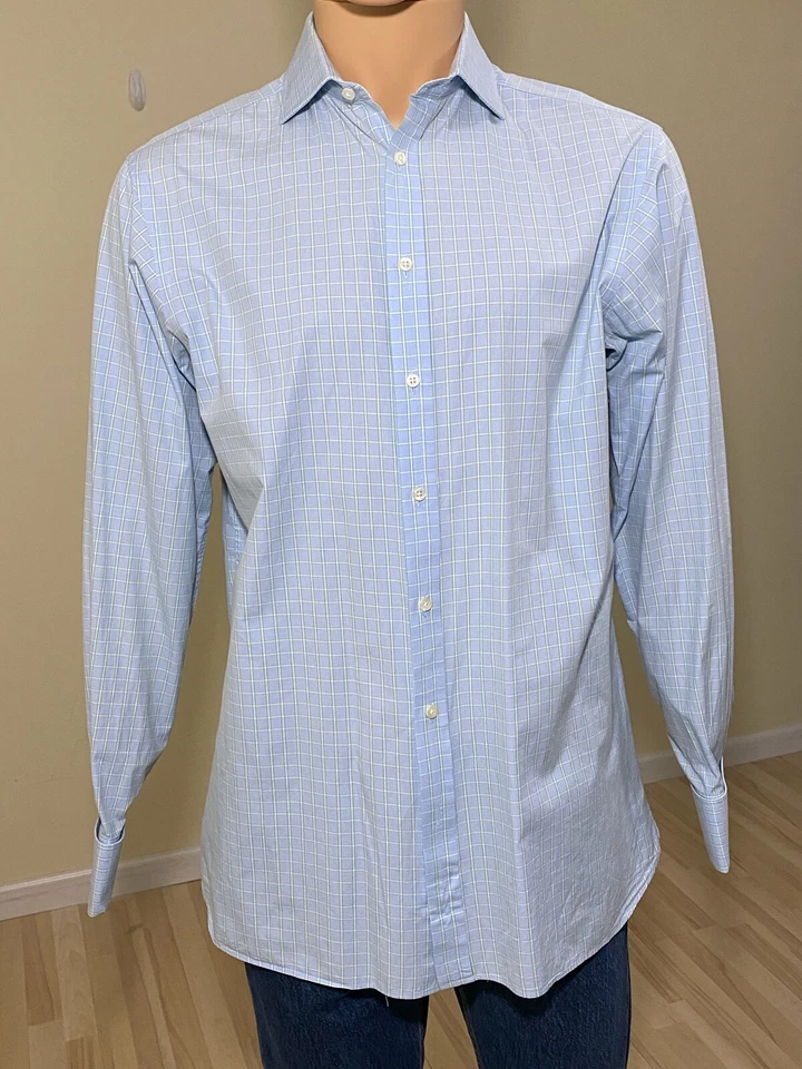 Camisa de Vestir Thomas Rosa Talla 15.5 - 36 Azul Verde Blanco Cuadros Algodón Puños Franceses  Foto 1 de 4