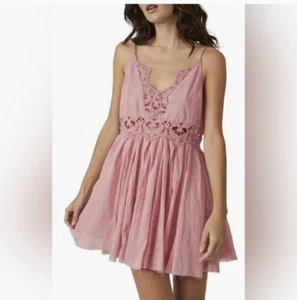 Intimately Free people womens Sz S dust pink llektra crochet trim slip dress - Picture 1 of 8