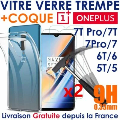 Verre Trempé Film Ecran Vitre Protection + Coque ONEPLUS 7/7T/Pro/6/6T/5T/8 - Photo 1/4