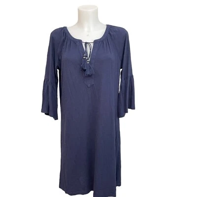 Lilly Pulitzer Navy Blue Del Lago Tunic Flare Sleeve Shift Dress Tasseled sz M - Image 1 of 4