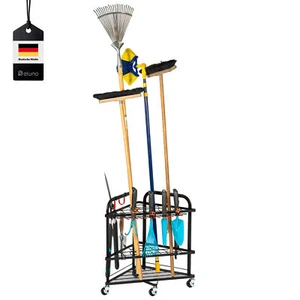eluno Gartengeräte-Organizer, Eckregal mit extra Haken, aus schwarzem Stahl - Bild 1 von 8