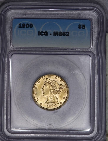 1900 $5 Half Eagle Liberty Gold ICG MS62 Cover