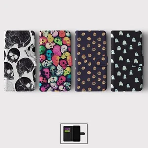 CASE FOR IPHONE 16 16E 15 14 12 12 PRO WALLET FLIP PHONE COVER SKULLS HALLOWEEN - Picture 1 of 6
