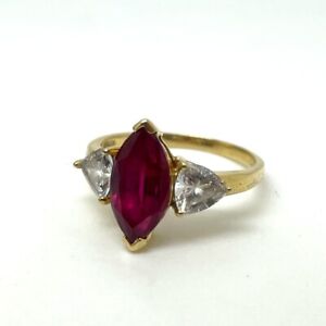 14ct Gold DQ CZ Ring Size M 14ct Yellow Gold Hallmarked Synthetic Ruby CZ